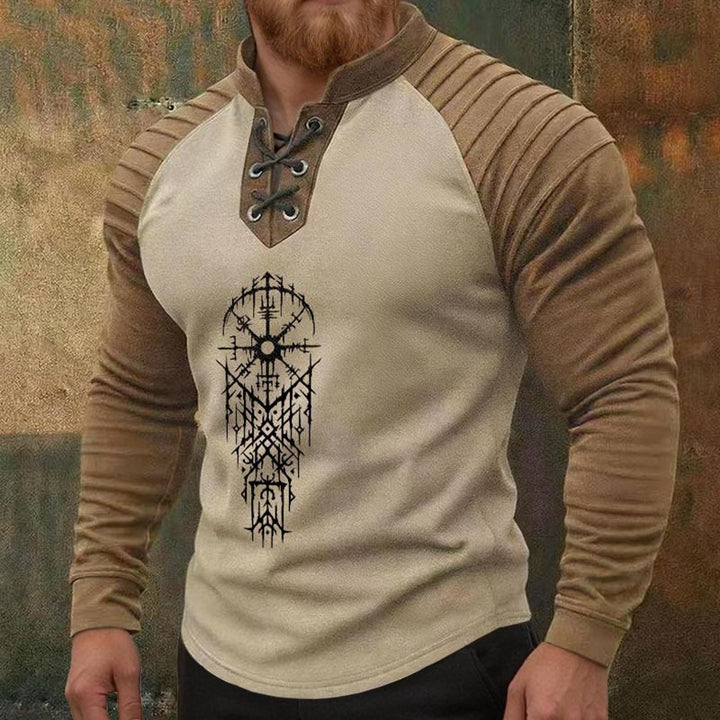 WorldNorse Viking Vegvisir Symmetrical Bramble Lace-up Henley Shirt - image 1