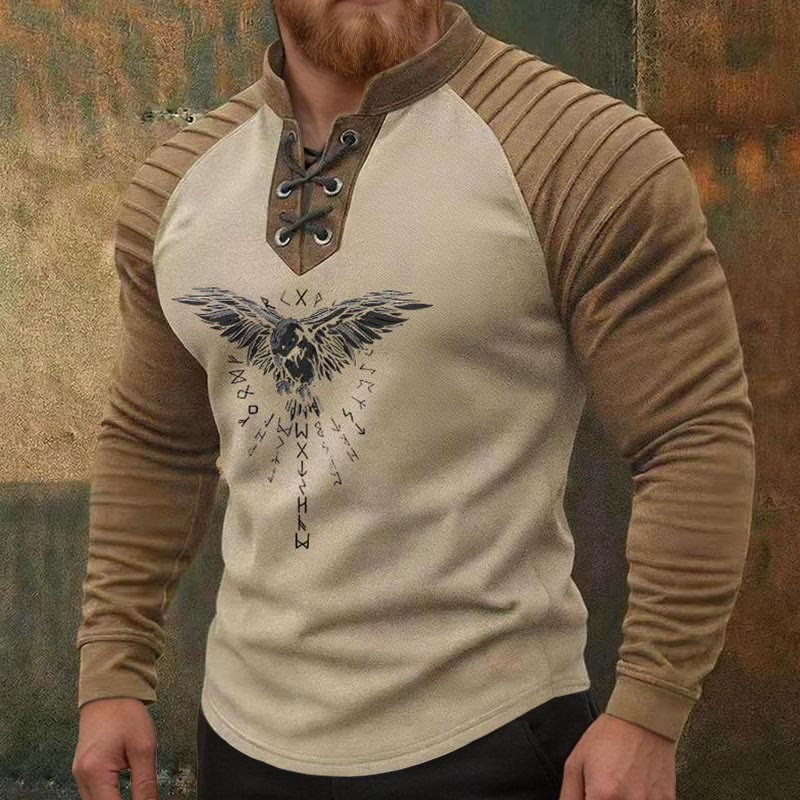WorldNorse Ancient Norse Raven Runic Winged Lace-up Henley Shirt - image 3
