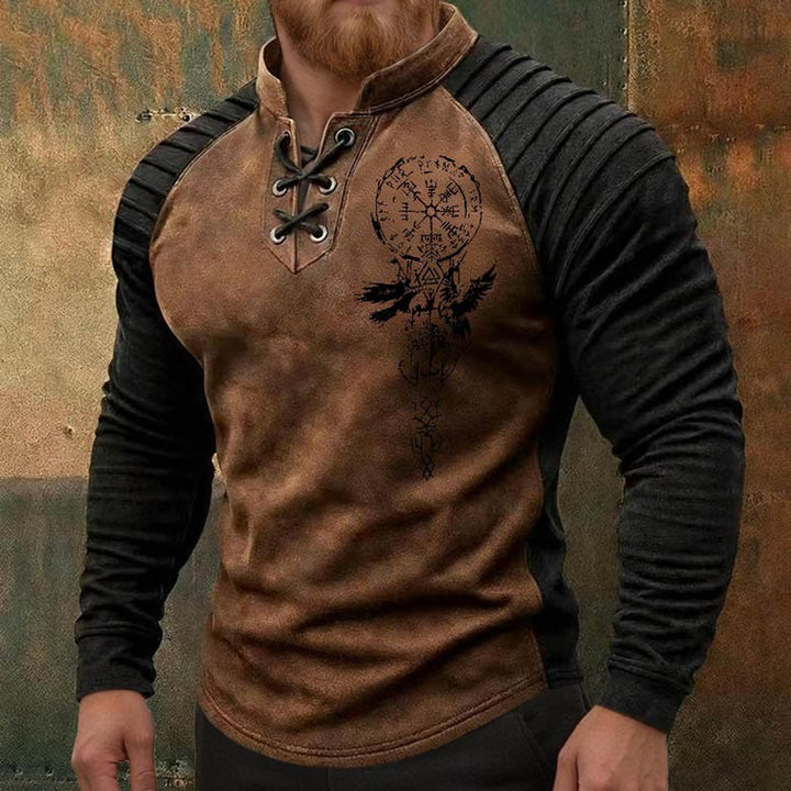 WorldNorse Nordic Raven Shadow Vegvisir Valknut Rune Lace-up Henley Shirt - image 3