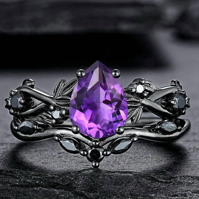 WorldNorse Heart of Yggdrasil Leaf Wrapped Amethyst Ring Set - image 5