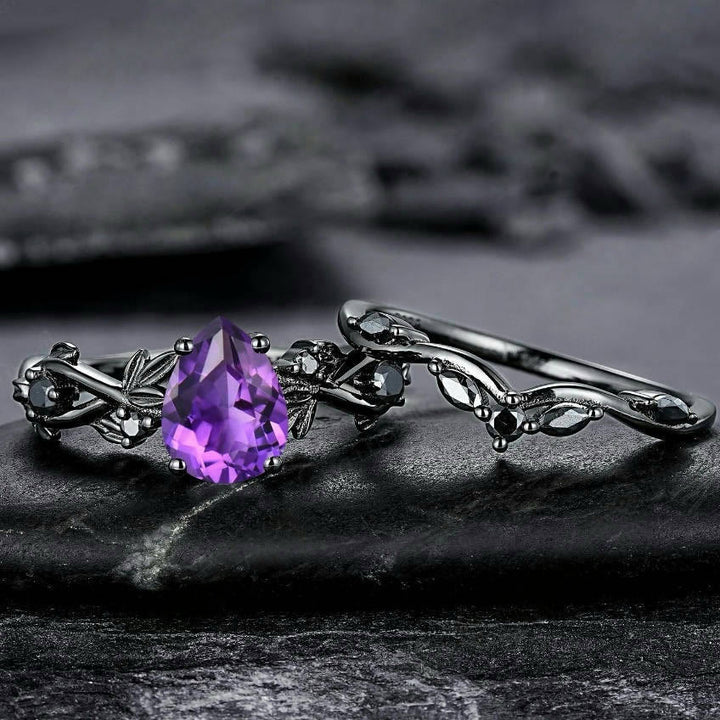 WorldNorse Heart of Yggdrasil Leaf Wrapped Amethyst Ring Set - image 7