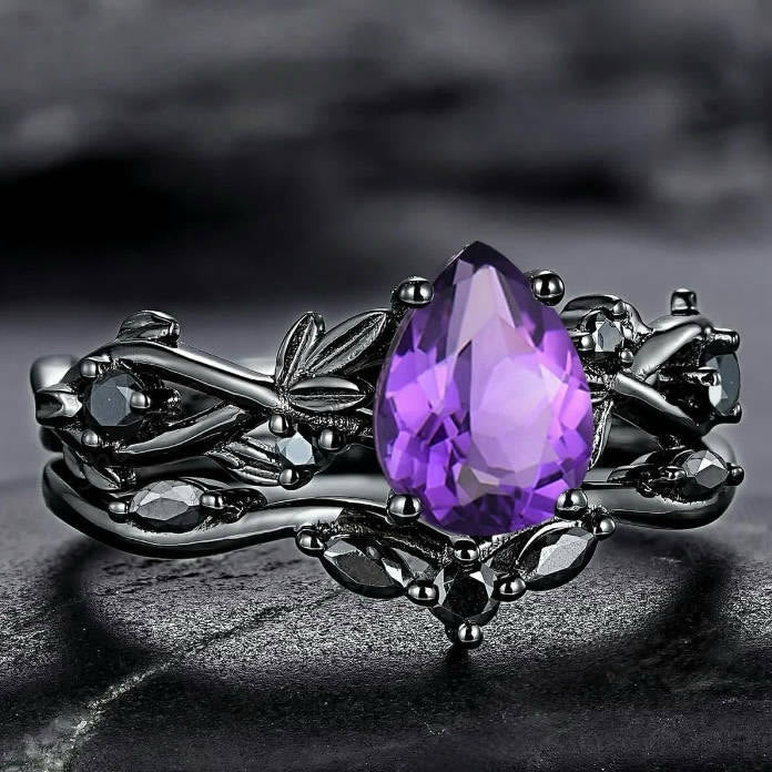 WorldNorse Heart of Yggdrasil Leaf Wrapped Amethyst Ring Set - image 6