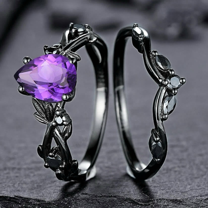 WorldNorse Heart of Yggdrasil Leaf Wrapped Amethyst Ring Set - image 8