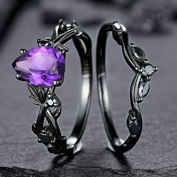 WorldNorse Heart of Yggdrasil Leaf Wrapped Amethyst Ring Set - image 8