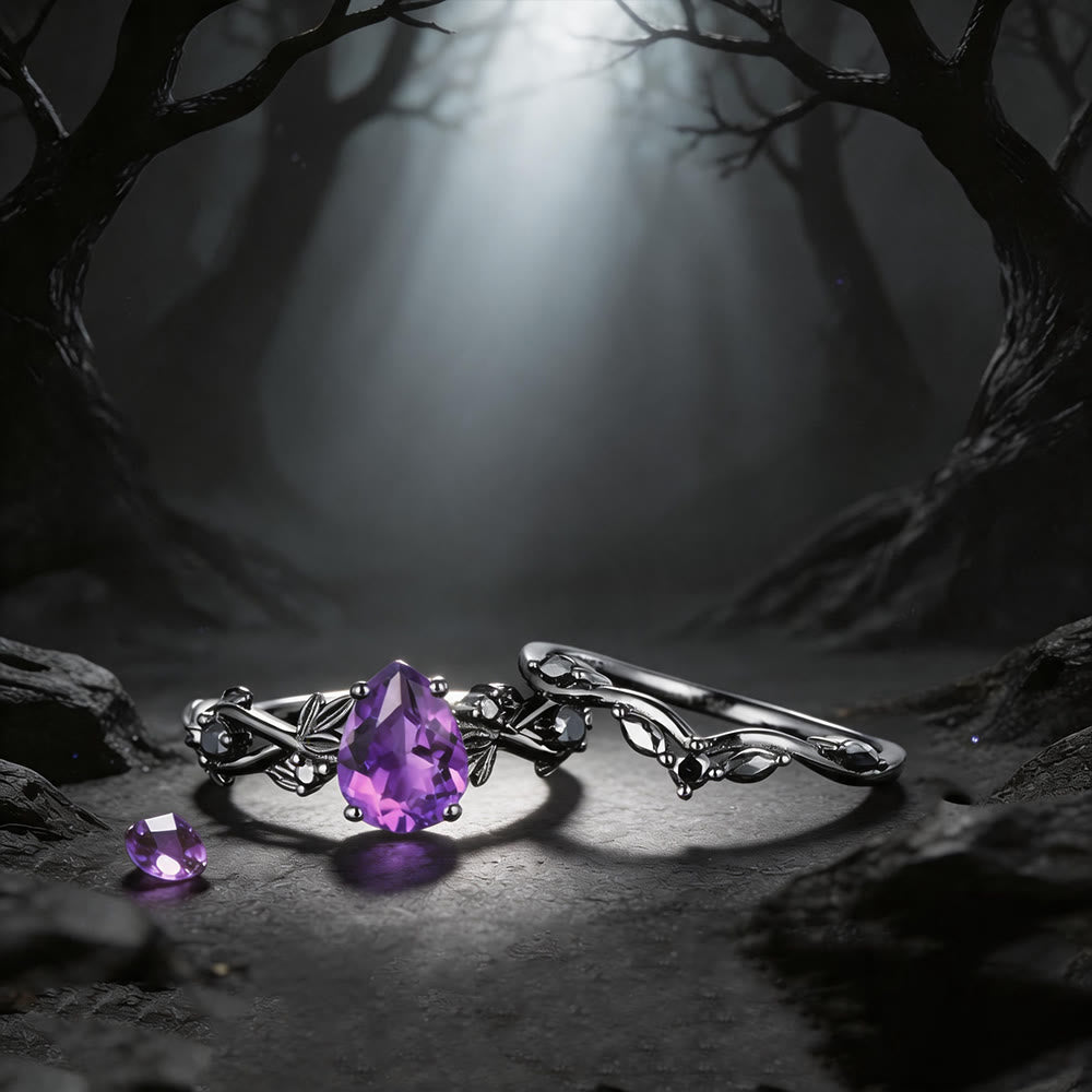 WorldNorse Heart of Yggdrasil Leaf Wrapped Amethyst Ring Set - image 3
