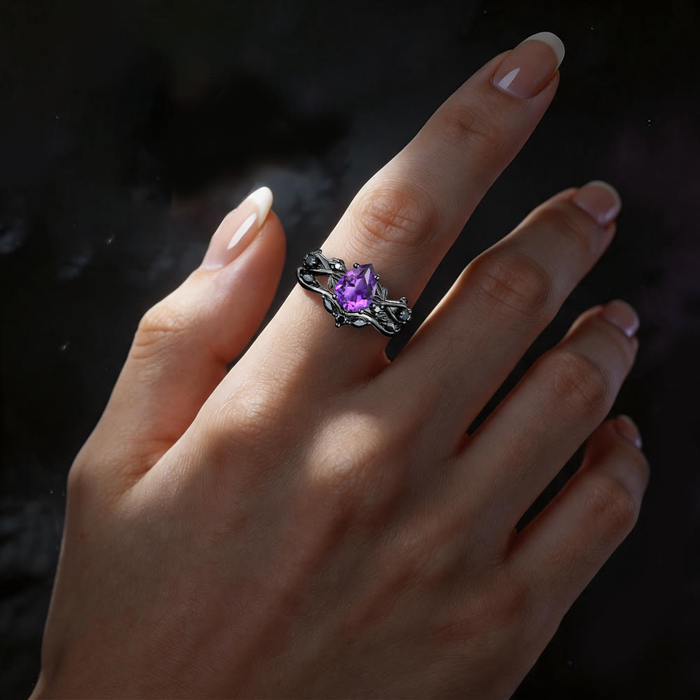 WorldNorse Heart of Yggdrasil Leaf Wrapped Amethyst Ring Set - image 1
