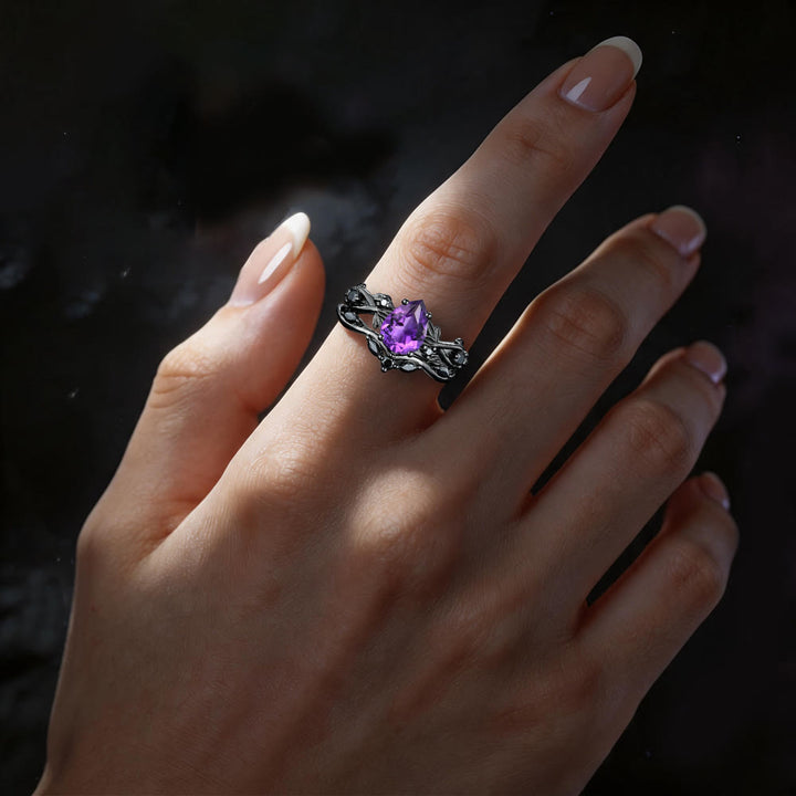 WorldNorse Heart of Yggdrasil Leaf Wrapped Amethyst Ring Set - image 1