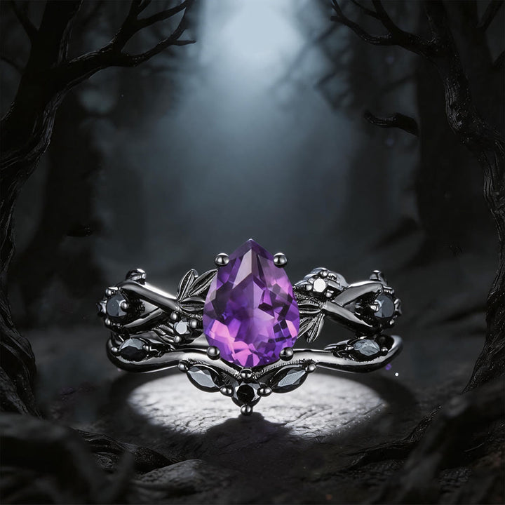 WorldNorse Heart of Yggdrasil Leaf Wrapped Amethyst Ring Set - US 11 - image 0