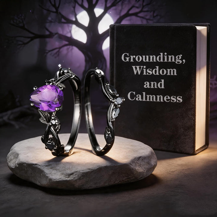 WorldNorse Heart of Yggdrasil Leaf Wrapped Amethyst Ring Set - image 4