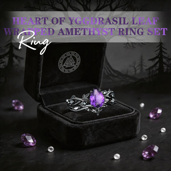 WorldNorse Heart of Yggdrasil Leaf Wrapped Amethyst Ring Set - image 2