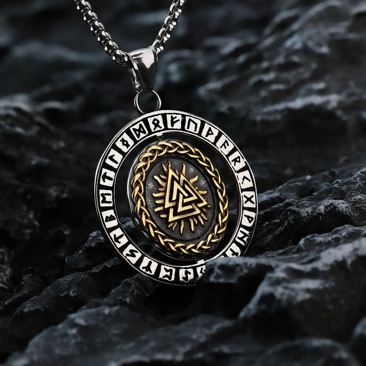 WorldNorse Double Sided Celtic Knot Rune Valknut Spinner Necklace - image 4