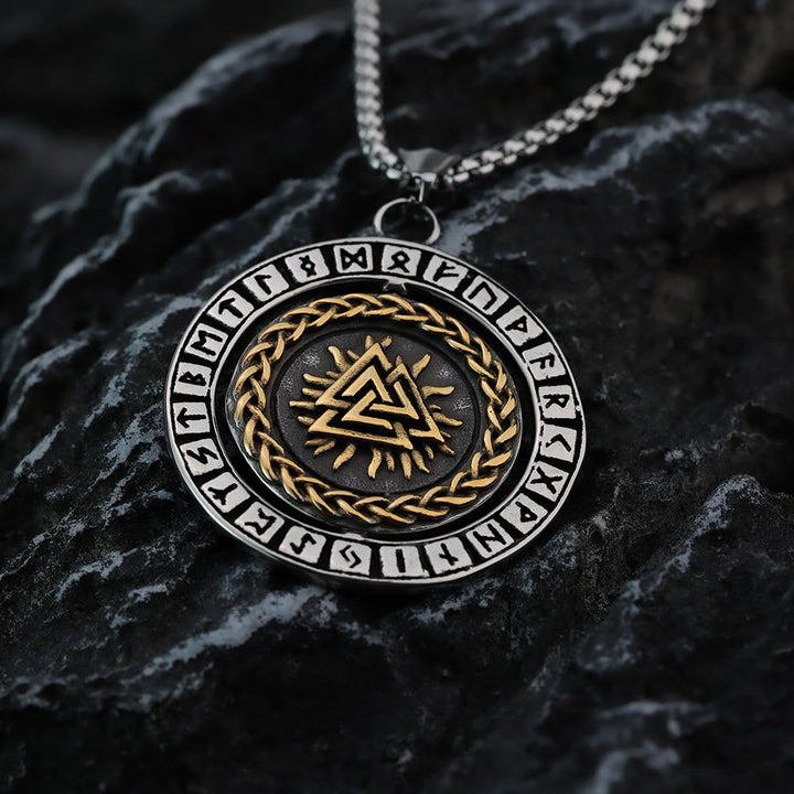 WorldNorse Double Sided Celtic Knot Rune Valknut Spinner Necklace - image 5