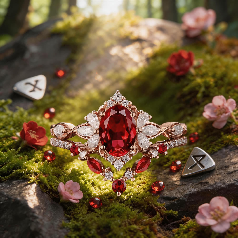 FREE Today: Enchanted Forest Floral Ruby Ring Set - US 10 - image 0