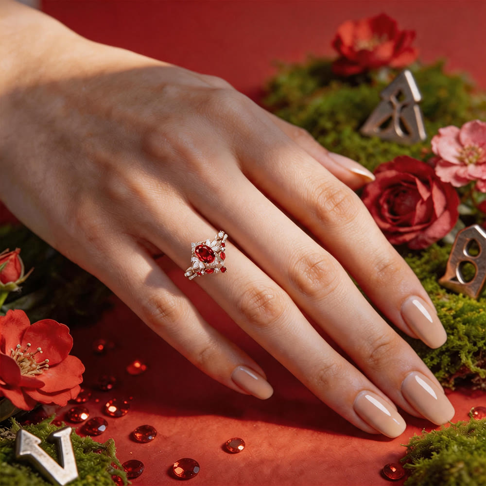 FREE Today: Enchanted Forest Floral Ruby Ring Set - image 1
