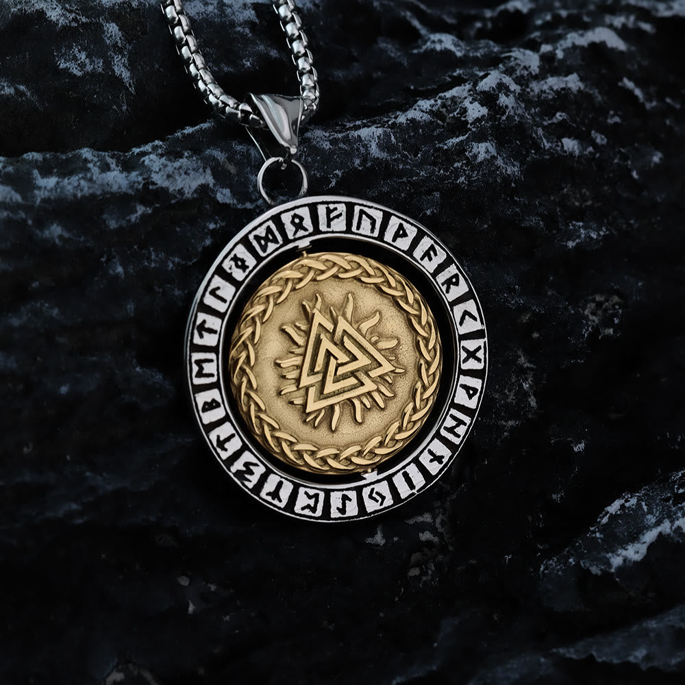 WorldNorse Double Sided Celtic Knot Rune Valknut Spinner Necklace - image 1
