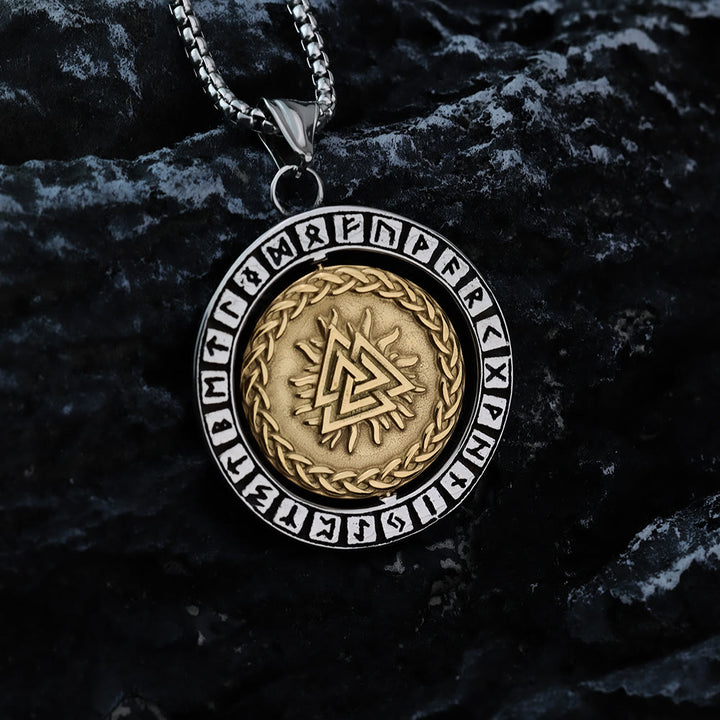 WorldNorse Double Sided Celtic Knot Rune Valknut Spinner Necklace - image 1