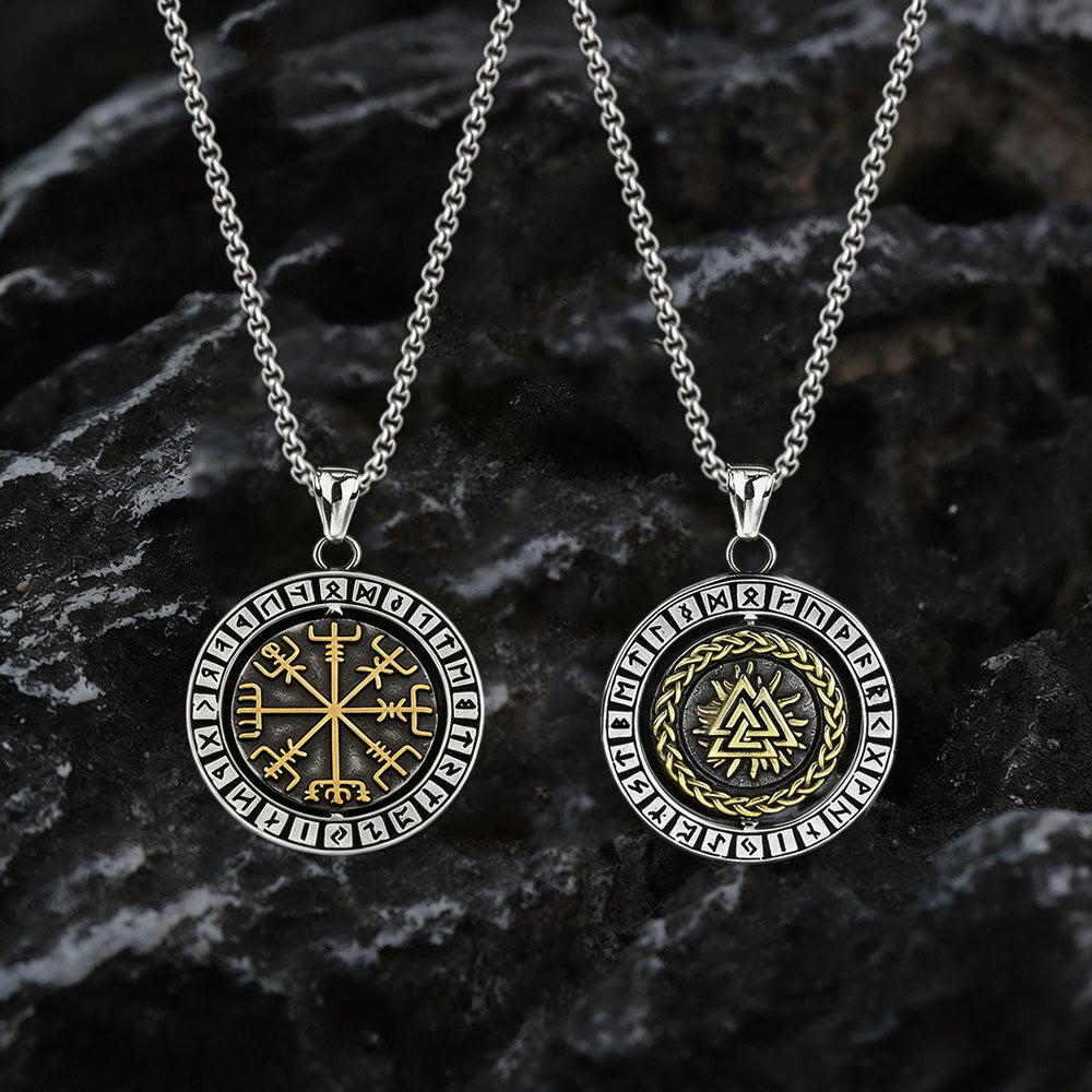 WorldNorse Double Sided Celtic Knot Rune Valknut Spinner Necklace - Gold&Black - image 3