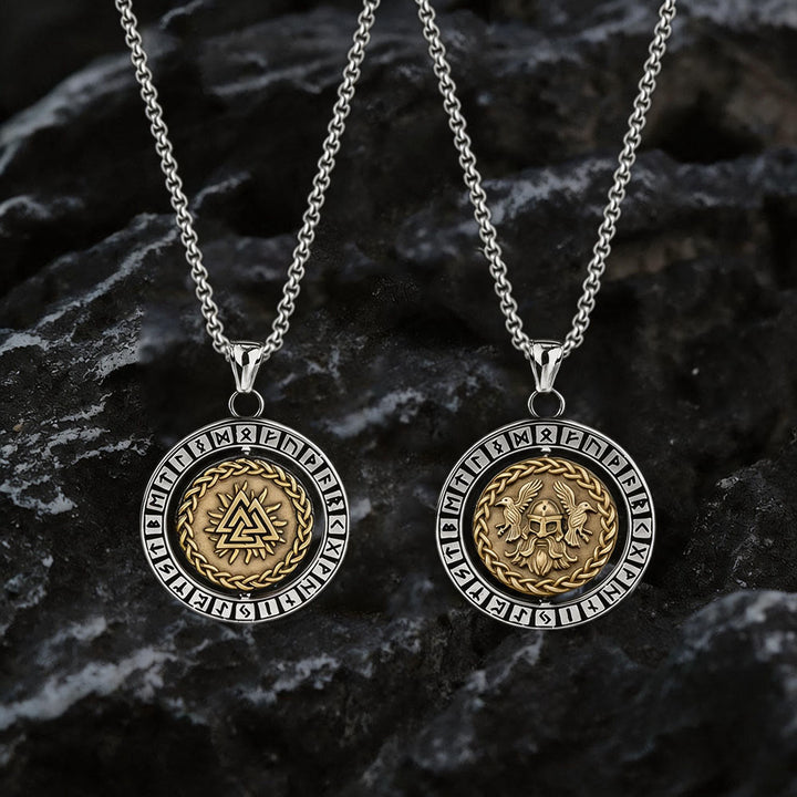 WorldNorse Double Sided Celtic Knot Rune Valknut Spinner Necklace - Gold - image 0