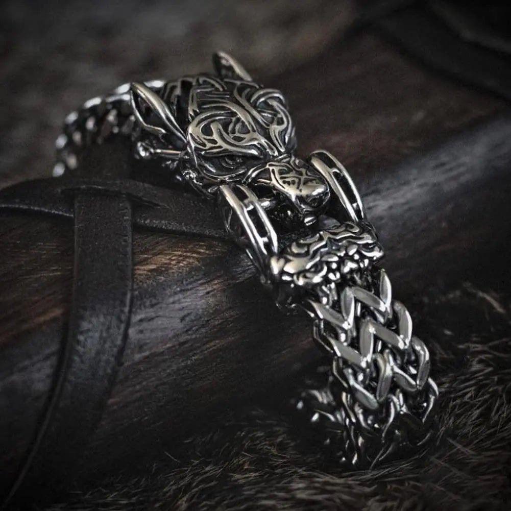 WorldNorse Fenrir Wolf Head Braided Chain Warrior Bracelet - image 8