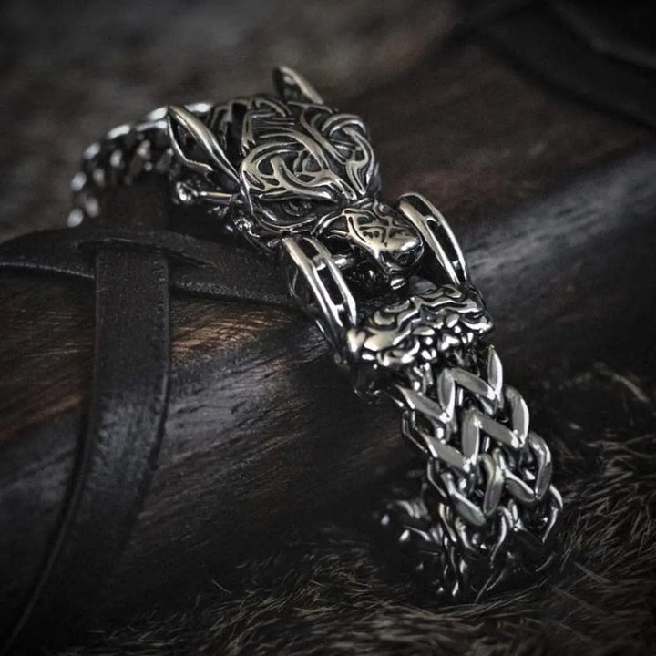 WorldNorse Fenrir Wolf Head Braided Chain Warrior Bracelet - image 8