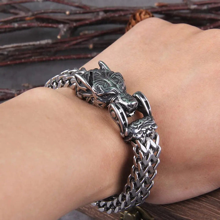WorldNorse Fenrir Wolf Head Braided Chain Warrior Bracelet - image 9