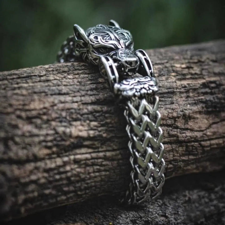 WorldNorse Fenrir Wolf Head Braided Chain Warrior Bracelet - image 7
