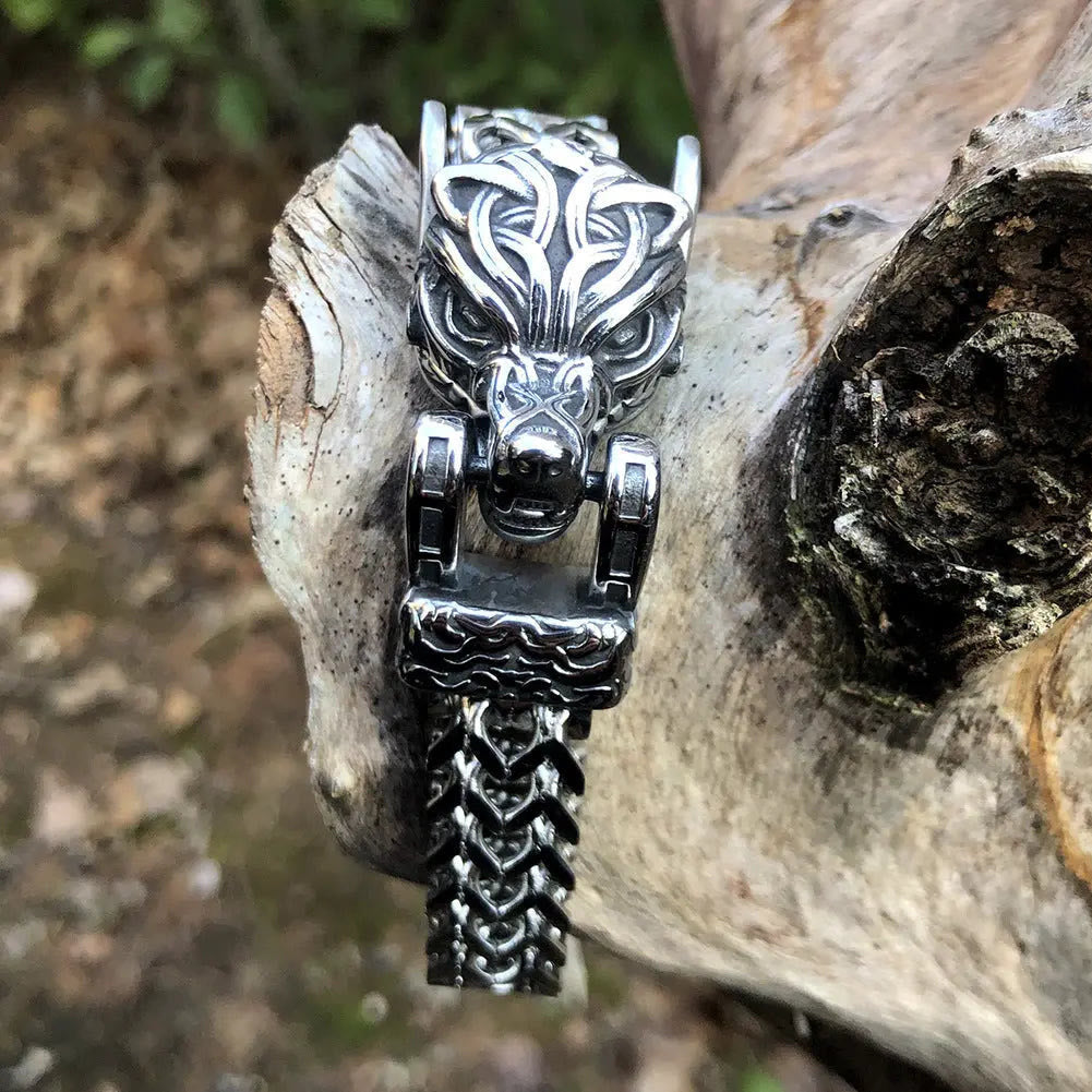 WorldNorse Fenrir Wolf Head Braided Chain Warrior Bracelet - image 2