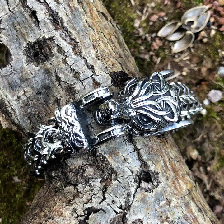 WorldNorse Fenrir Wolf Head Braided Chain Warrior Bracelet - image 3