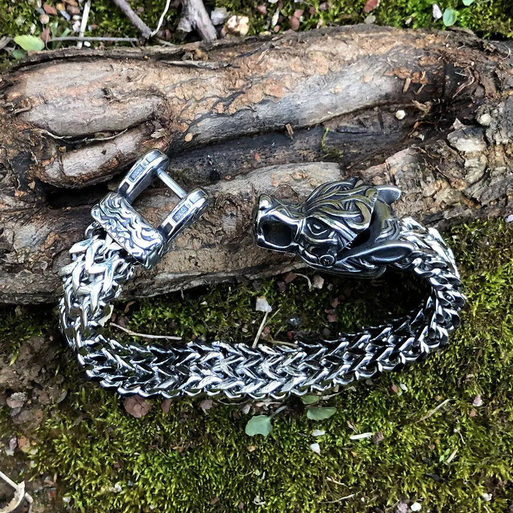 WorldNorse Fenrir Wolf Head Braided Chain Warrior Bracelet - image 6