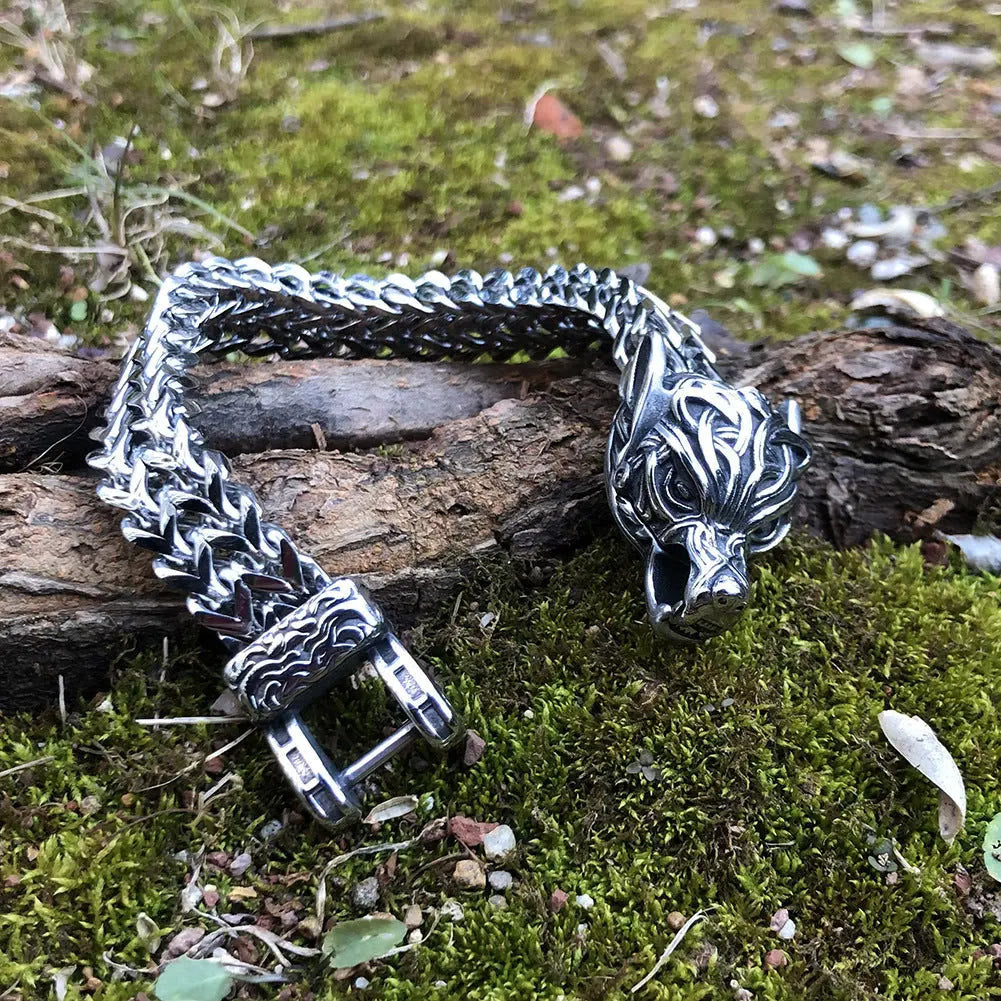 WorldNorse Fenrir Wolf Head Braided Chain Warrior Bracelet - image 5