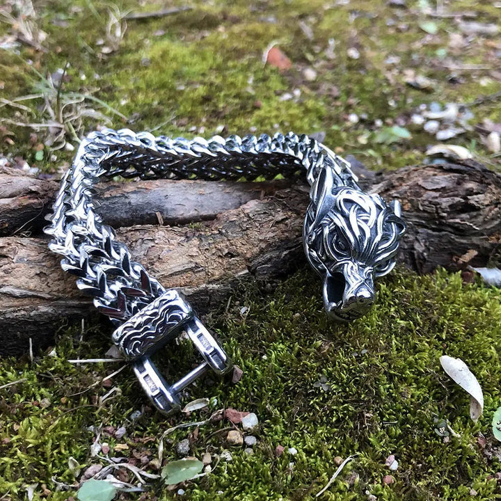 WorldNorse Fenrir Wolf Head Braided Chain Warrior Bracelet - image 5