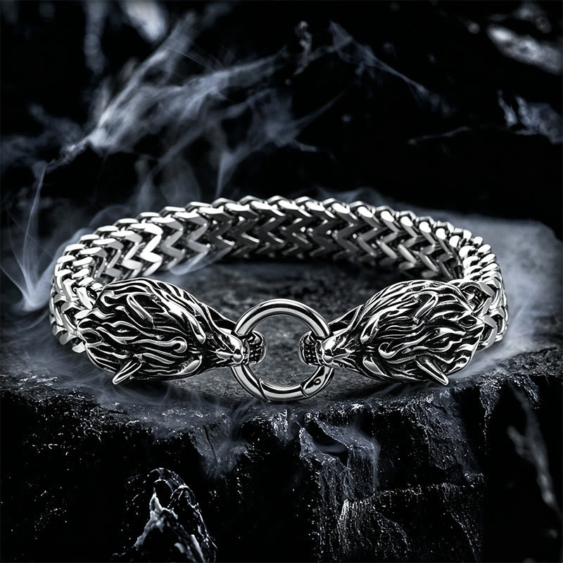 WorldNorse Wolf Head Viking Titanium Steel Strengthen Bracelet - 21cm - Silver - image 0