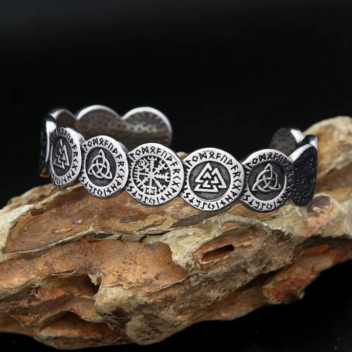 WorldNorse Rune Disc Vegvisir Valknut Bracelet - Silver - image 0