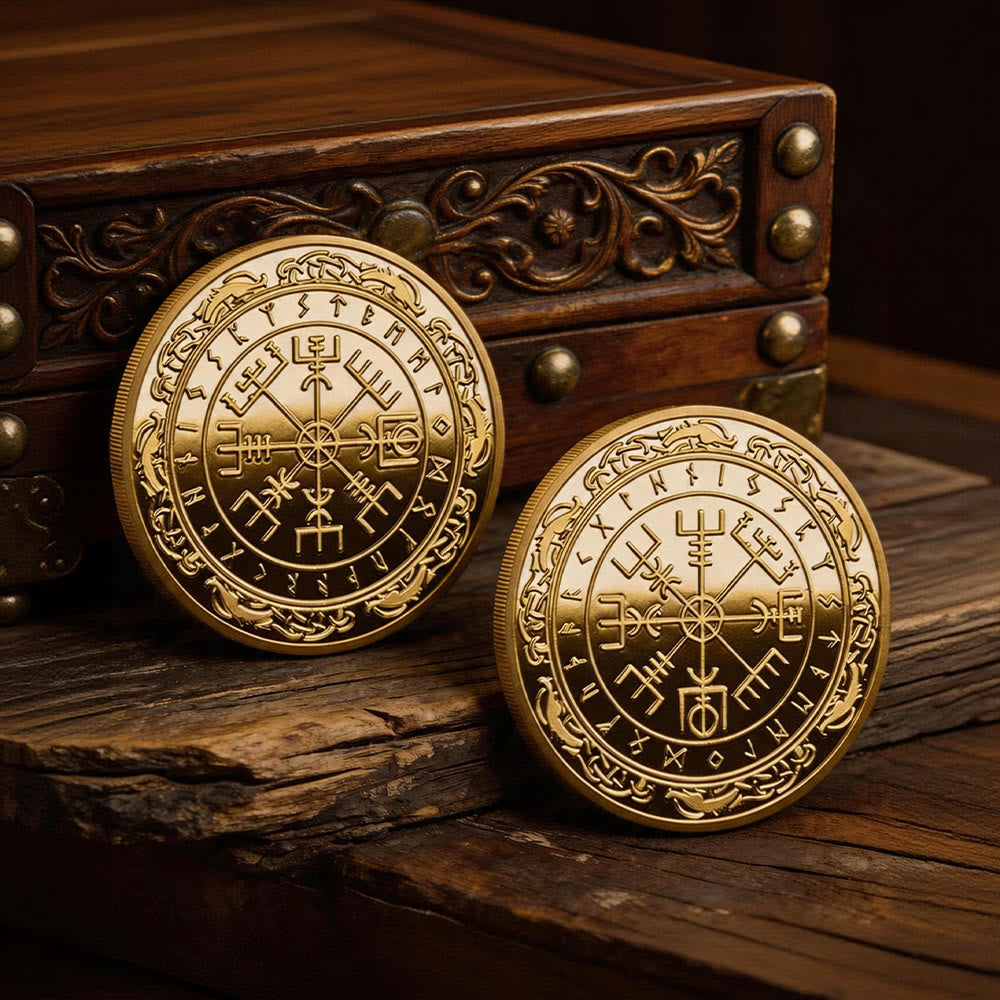 FREE Today: Double-sided Viking Lucky Commemorative Coin - Vegvisir # Gold - image 0