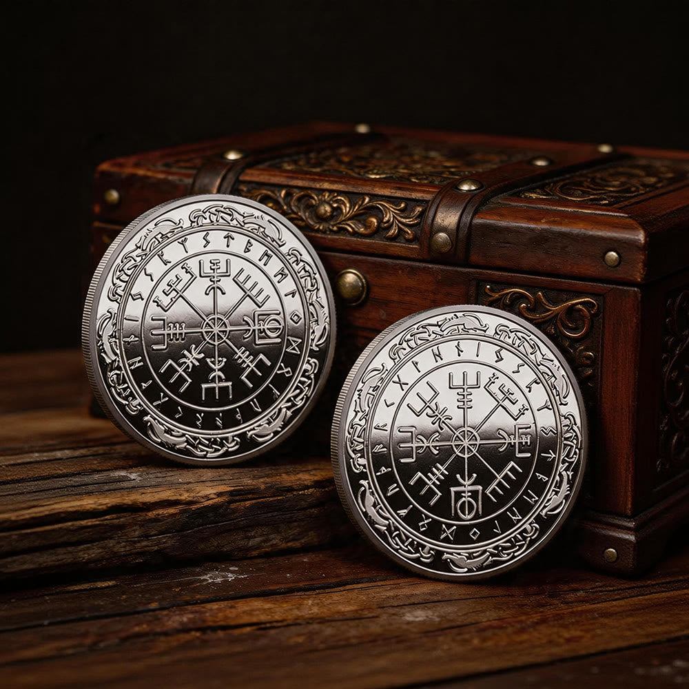 FREE Today: Double-sided Viking Lucky Commemorative Coin - Vegvisir # Silver - image 3