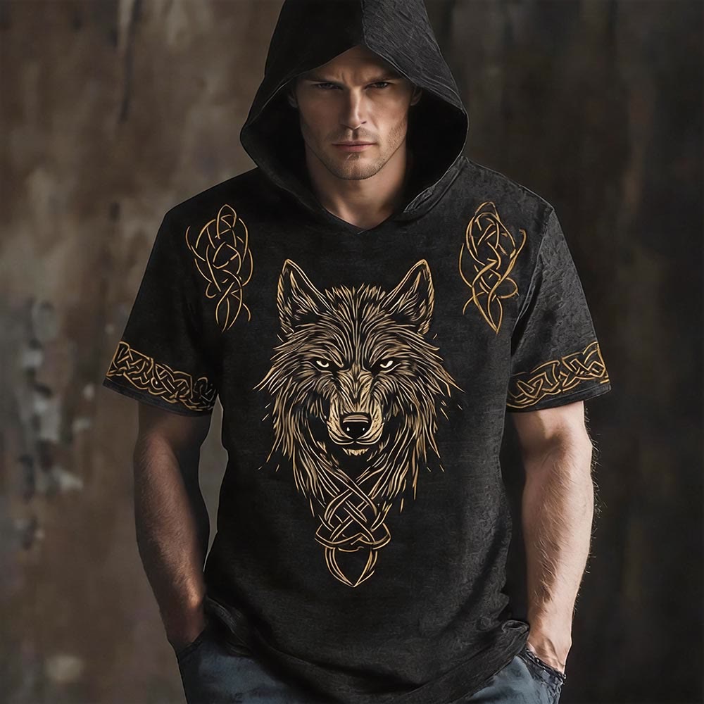 WorldNorse Fenrir Wolf Celtic Trim Hooded Linen Shirt - US/UK/AU50，EU60 (5XL) - image 0