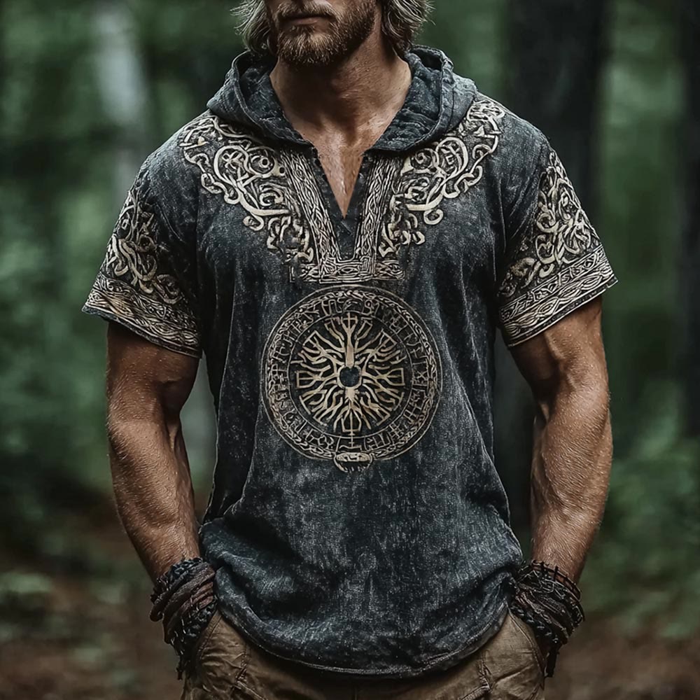 WorldNorse Vegvisir Celtic Knotwork Hooded Linen Shirt - US/UK/AU50，EU60 (5XL) - image 0