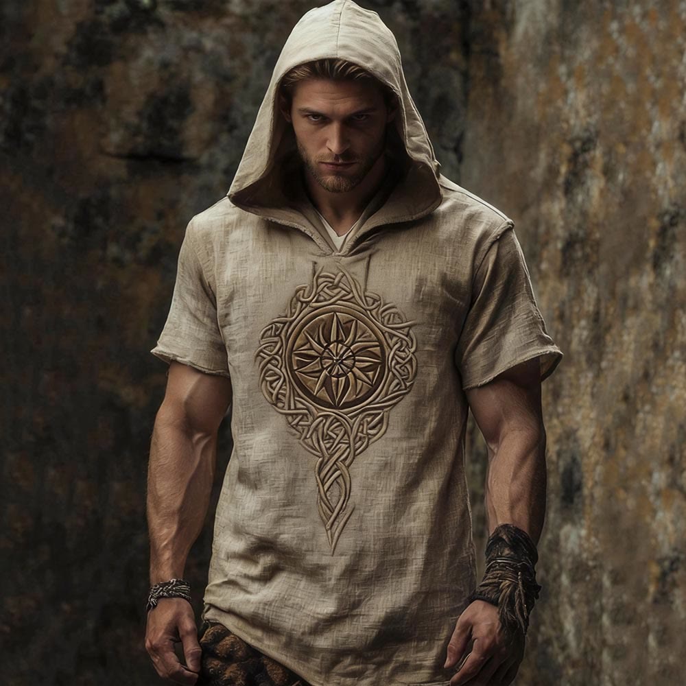WorldNorse Celtic Sun Knot Pattern Hooded Linen Shirt - US/UK/AU50，EU60 (5XL) - image 0