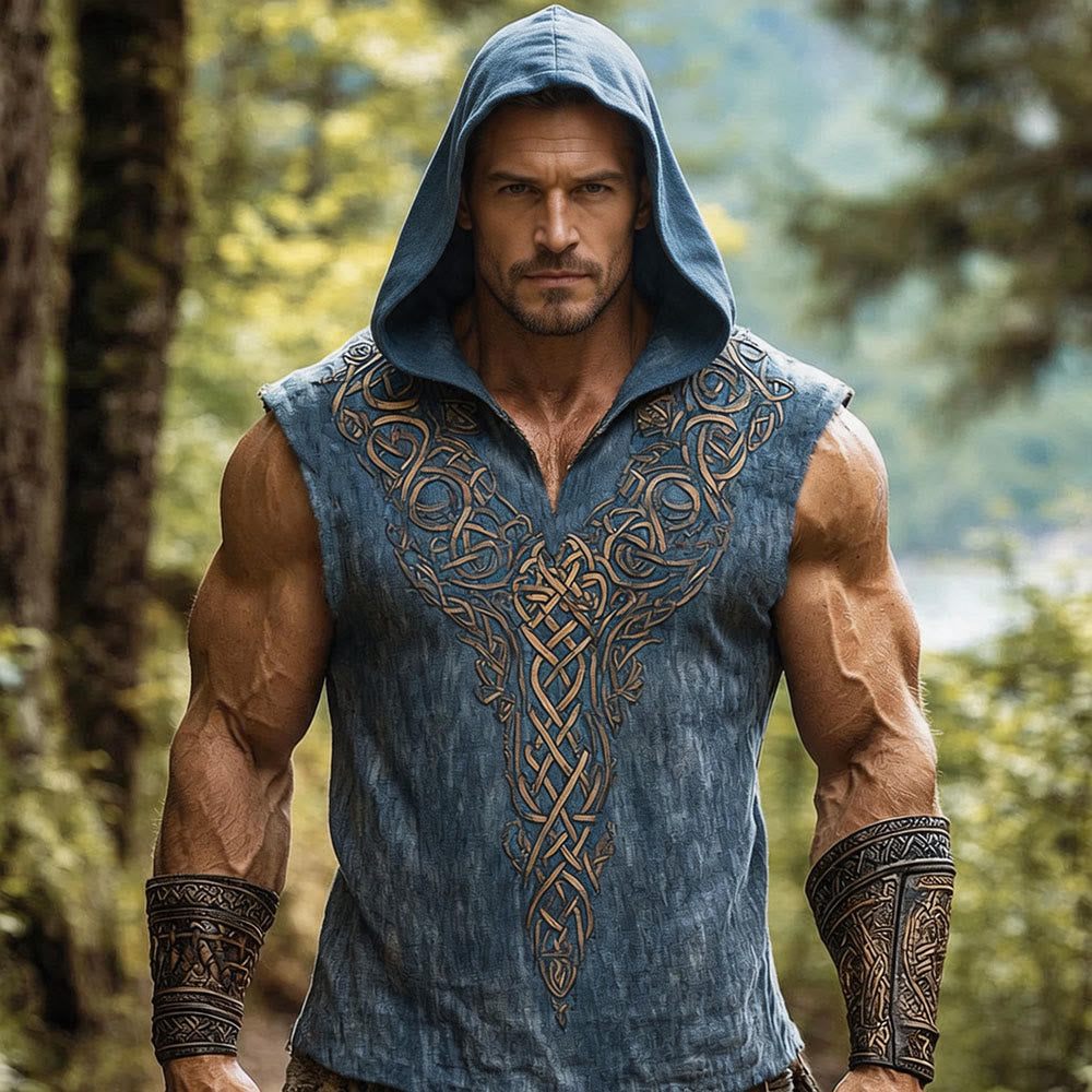 WorldNorse Viking Celtic Knot Warrior Hooded Linen Vest - US/UK/AU50，EU60 (5XL) - image 0