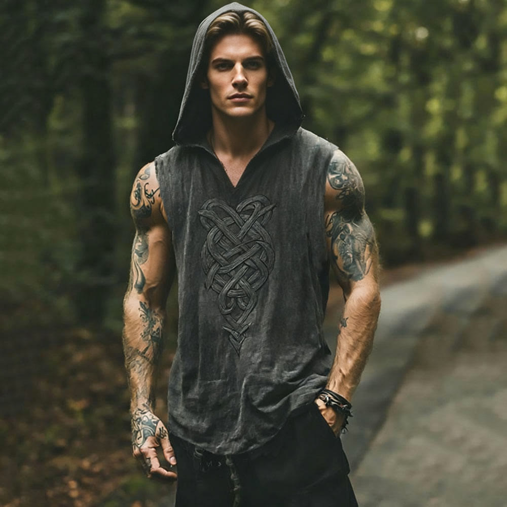 WorldNorse Viking Tribal Celtic Knot Hooded Linen Vest - US/UK/AU50，EU60 (5XL) - image 0