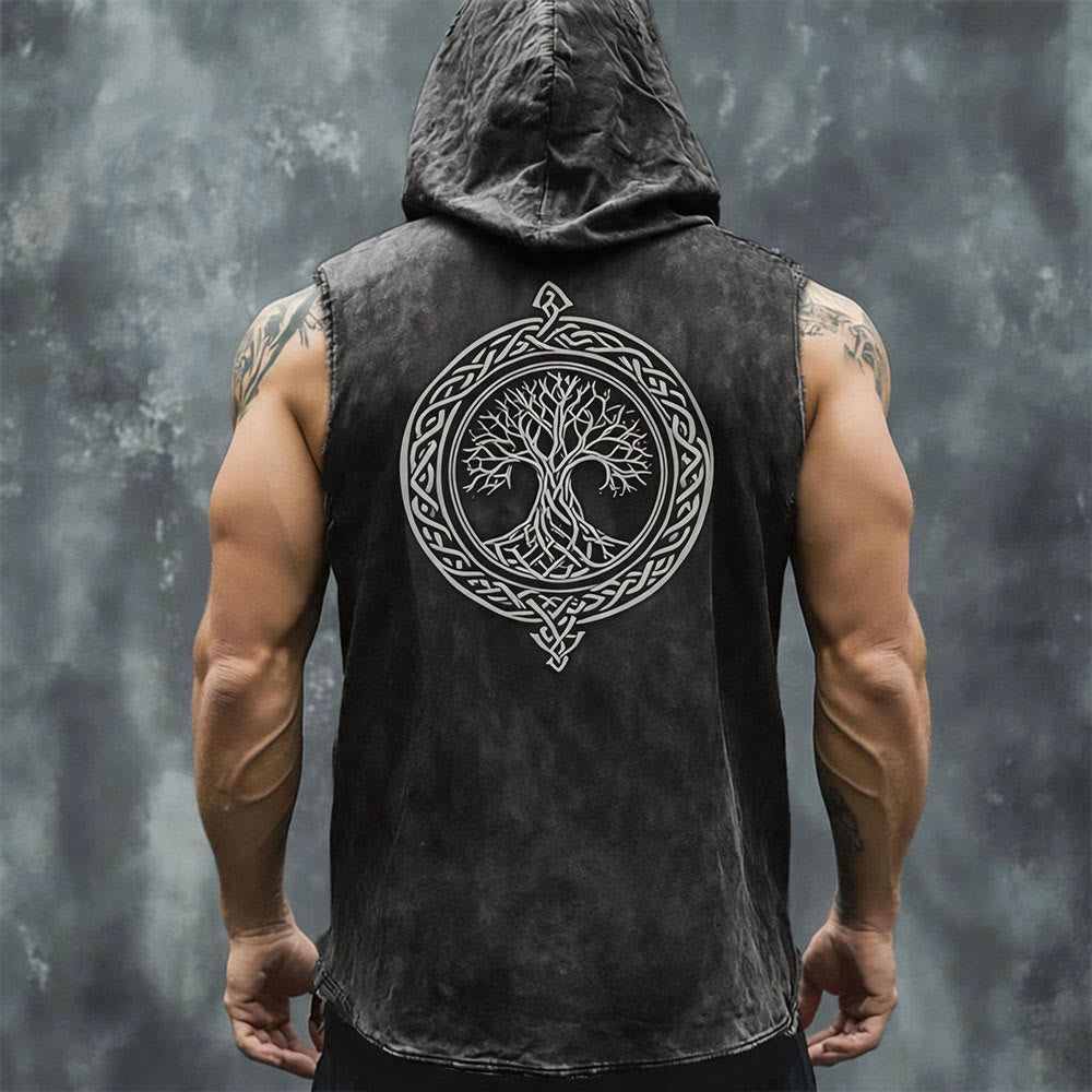 WorldNorse Yggdrasil Celtic Knot Circle Hooded Linen Vest - US/UK/AU50，EU60 (5XL) - image 0
