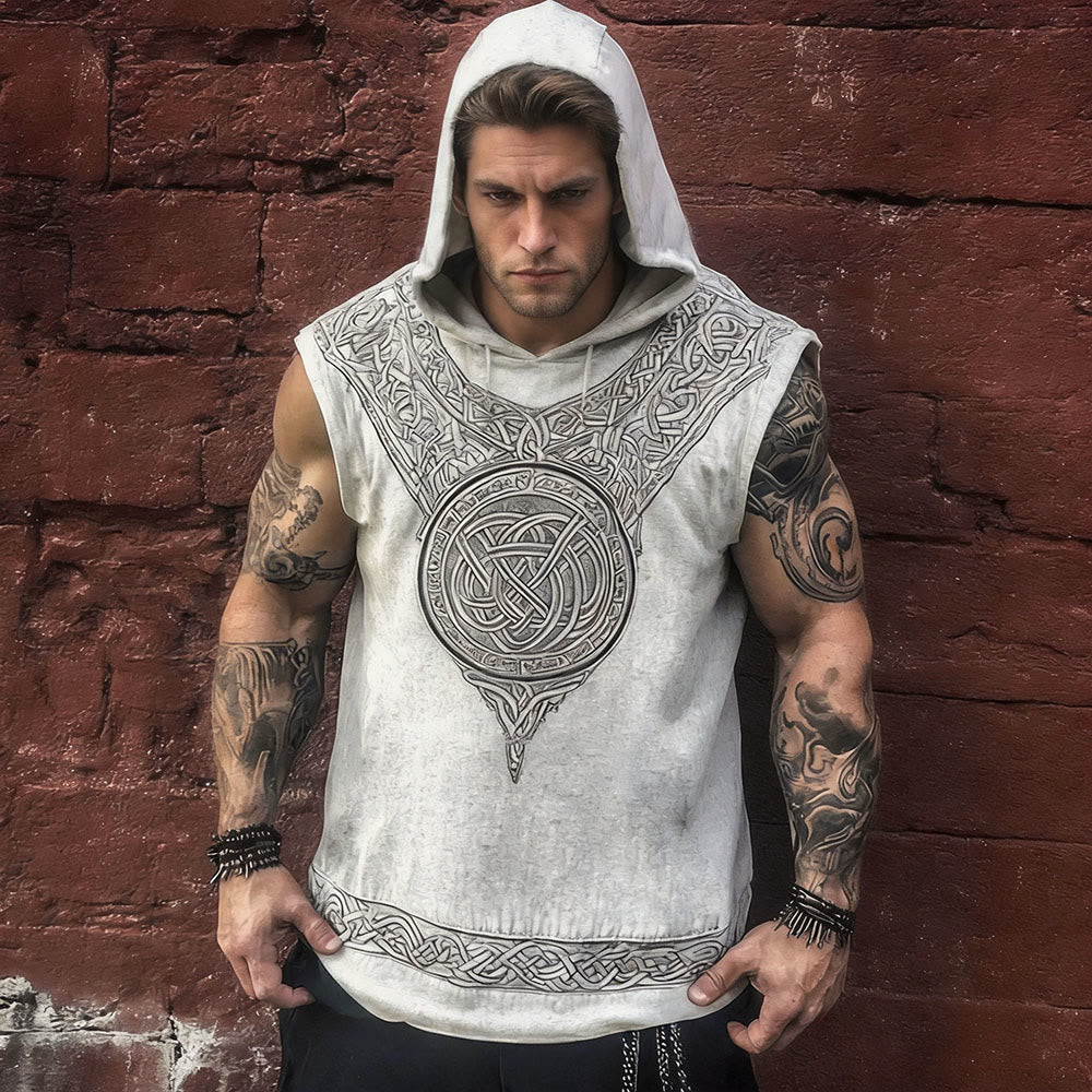 WorldNorse Celtic Infinity Knot Pattern Hooded Linen Vest - US/UK/AU50，EU60 (5XL) - image 0