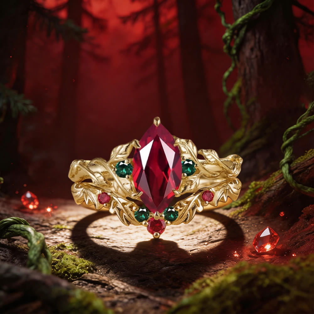 FREE Today: Elvish Vine Marquise Ruby with Emerald Ring Set - US 10 - image 0