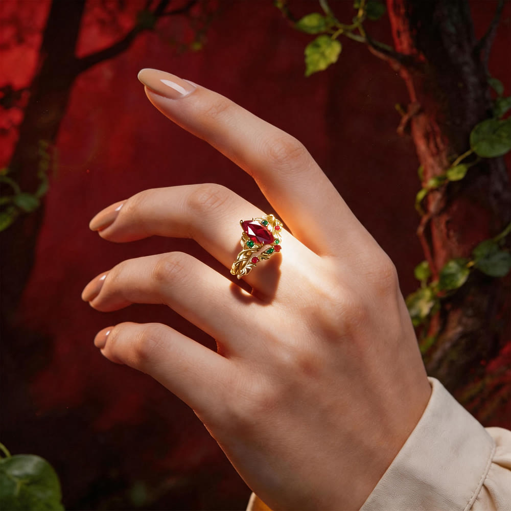FREE Today: Elvish Vine Marquise Ruby with Emerald Ring Set - image 1