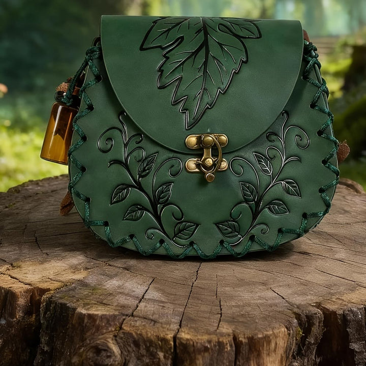WorldNorse Vine Leaf Embossed Leather Pouch Bag - Green - image 5