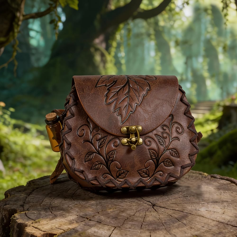 WorldNorse Vine Leaf Embossed Leather Pouch Bag - Brown - image 0
