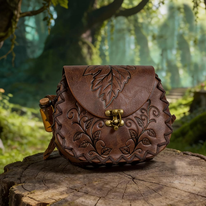 WorldNorse Vine Leaf Embossed Leather Pouch Bag - Brown - image 0