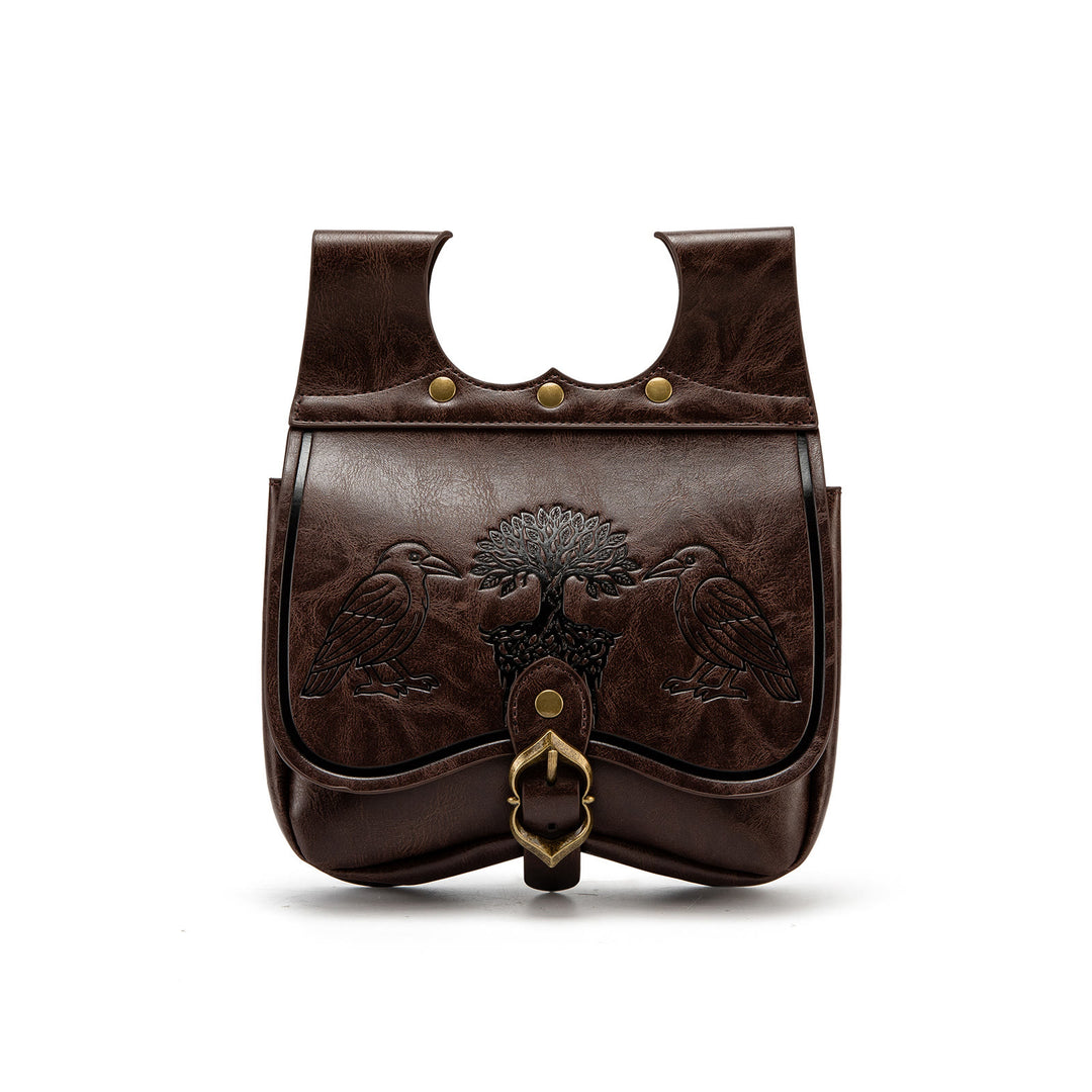 WorldNorse Yggdrasil And Odin's Ravens Embossed Pouch Bag - Dark Brown - image 3