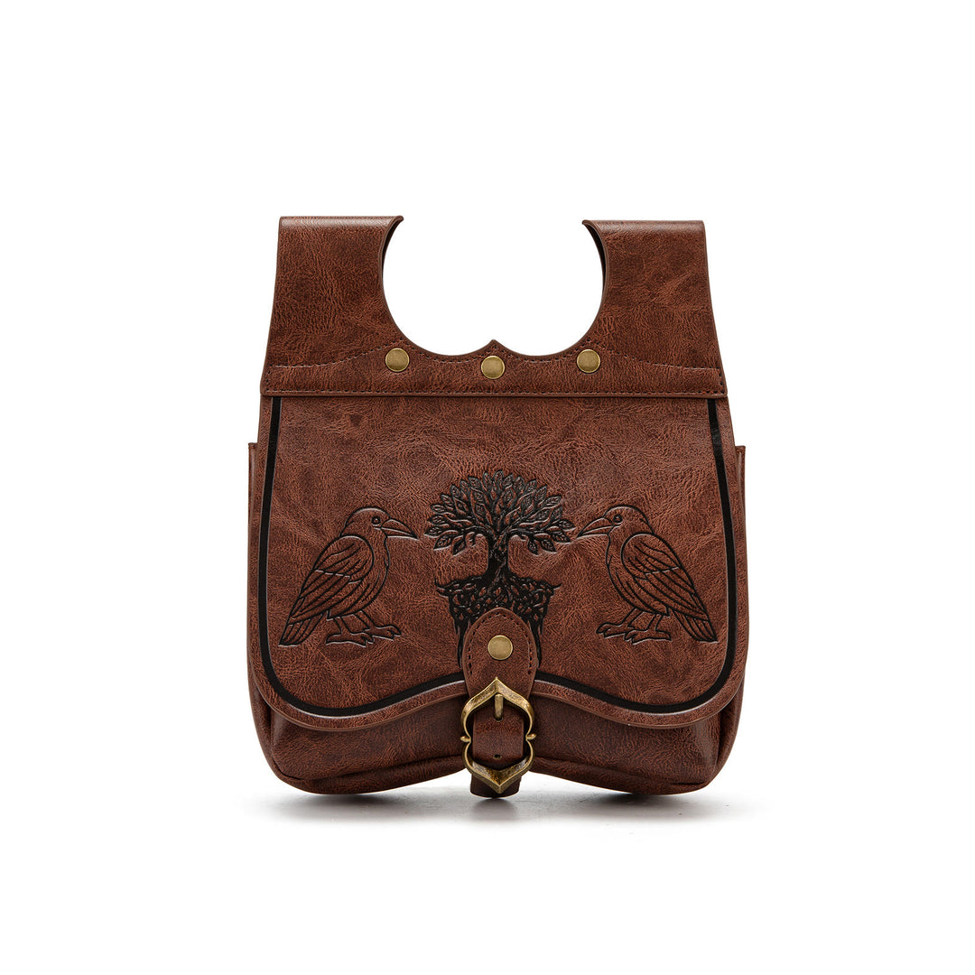 WorldNorse Yggdrasil And Odin's Ravens Embossed Pouch Bag - Brown - image 0