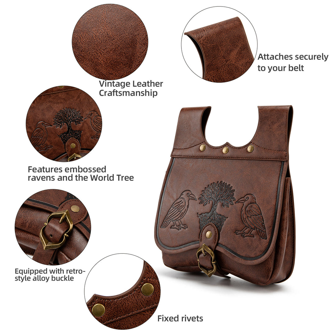 WorldNorse Yggdrasil And Odin's Ravens Embossed Pouch Bag - image 2